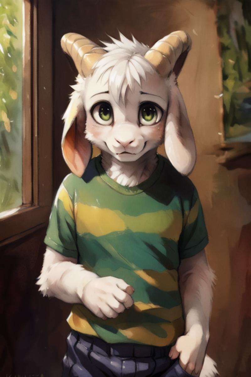 03026-946945173-solo, 1boy, goat ears, masterpiece, high detail, , kid, green t-shirt, pants, (realistic, photography _(artwork_) _1.3), hires,.png